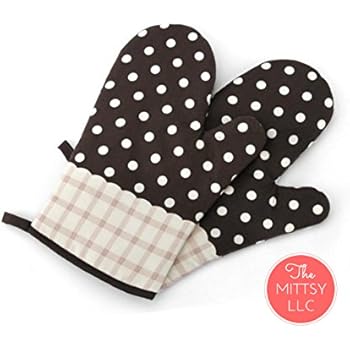 Set of Two Oven Mitts | Heat Resistant Cotton Kitchen Pot Holder Gloves for Cooking,Barbecue,Baking,Grilling (Dotted Brown)