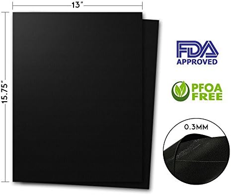 Best Pro BBQ Grill Mat By Alverin-Set of 2 Heavy-Duty, Reusable, Easy To Clean, Non-Stick Baking Liner Sheets-Extra 0.3 mm Thickness &amp; Heat Resistance- Ideal For Gas, Electric &amp; Charcoal Grills, Other