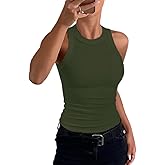 CHICME Womens Summer Sleeveless Tank Top Casual Ribbed Racerback Basic Fitted Thick Strap Shirts Tops