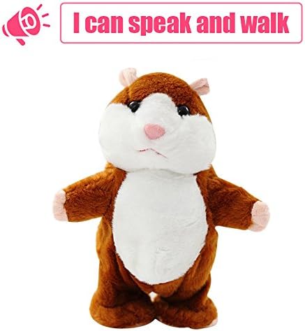 Talking Hamster Repeats What You Say Plush Interactive Toy, Talking Record Mimics Plush Animal Toy Electronic Pet Buddy Hamster Gift for Kids Children Christmas (Brown, Talking Walking Hamster)