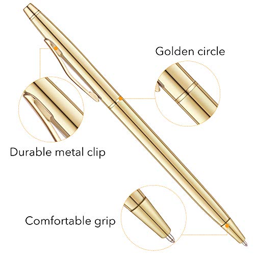Unibene Slim Metallic Retractable Ballpoint Pens - Gold, Nice Gift for Business Office Students Teachers Wedding Christmas, Medium Point(1 mm) 6 Pack-Black ink