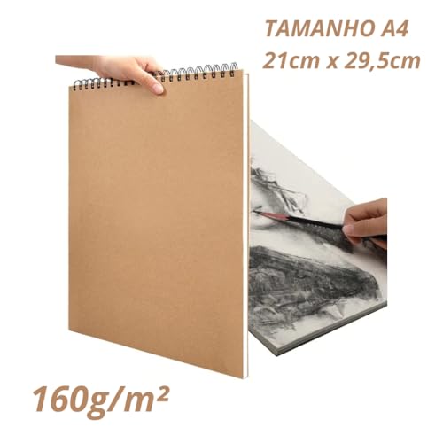 Sketchbook Profissional para Desenho Artístico – Caderno de Desenho com Papel A4 Gramatura 160g/m² 24 Folhas Premium para Esboços, Ilustrações, Croquis, Mangá e Anotações Criativas