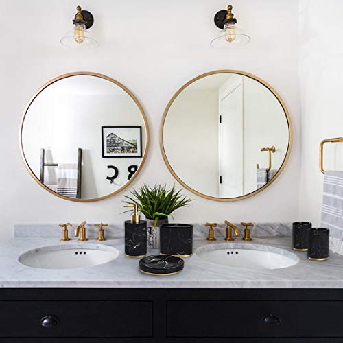 Bathroom Accessories Set, 5 Piece Decorative Marble Collection Bath Accessory Set, Includes Toothbrush Holder, Liquid Soap Dispenser, Soap Dish, 2 Tumblers, Ink Black