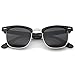 zeroUV Premium Half Frame Horn Rimmed Sunglasses with Metal Rivets (Black-Silver/Smoke)