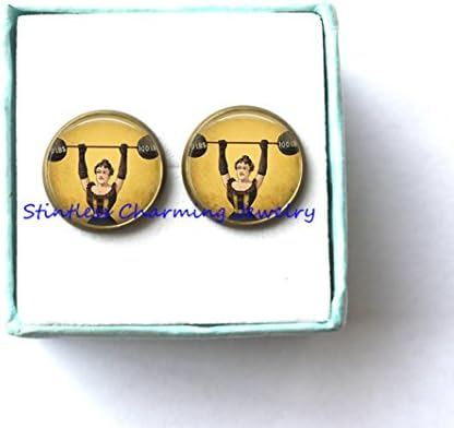 Strong Woman Earrings Weight Lifting Circus Weightlifter Jewelry Art Earrings,art Earrings,weight lifting woman Earrings