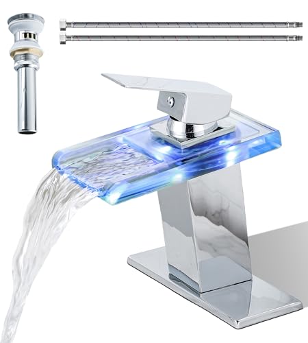 Photo 1 of (used)(unknown if complete) BATH FAMOLI LED Bathroom Sink Faucet, Chrome Single Hole Vanity Faucets for 1 Hole Sinks,Pop Up Drain Included. (Short, Chrome)
