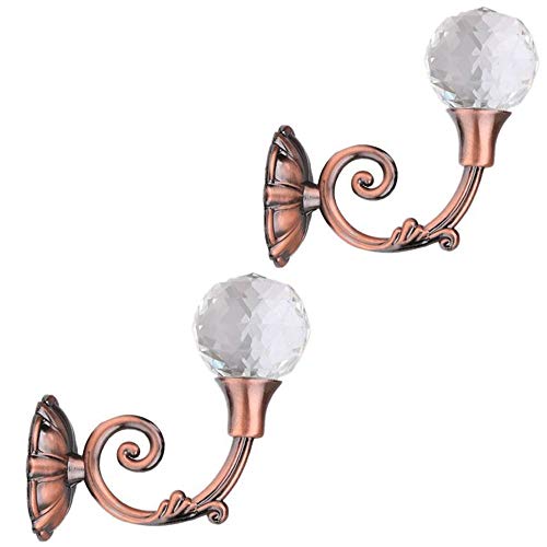 Quaanti 2Pcs Glass Crystal Curtain Holder,Wall Mounted Metal Curtain Holdbacks,Window Tie Back Clips Wall Hook Tassel Holder Curtain Holdbacks Tassel Multi Use Wall Hook Coat Hanger (Rose Gold)