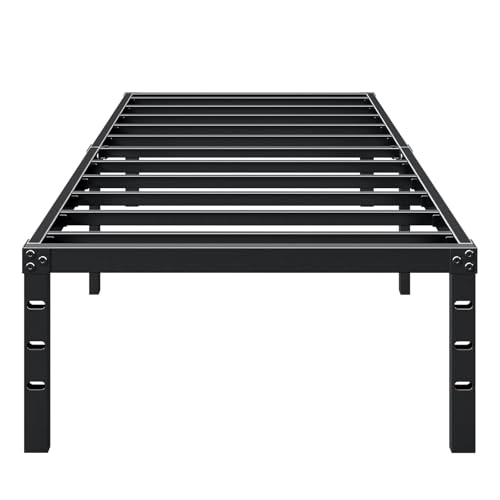 OSLIFE Base Cama Individual，18 Pulgadas de Altura ，Espacio de Almacenamiento Debajo de la Cama, con Agujeros en el Cabecero，Hierro Metálico Camas，Fácil de Montar, con Gran Capacidad de Carga