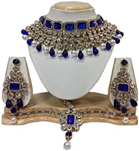 Ddivaa Elegant Indian Bollywood Blue Stone Rich Kundan Exclusive Bridal Jewelry Necklace Set
