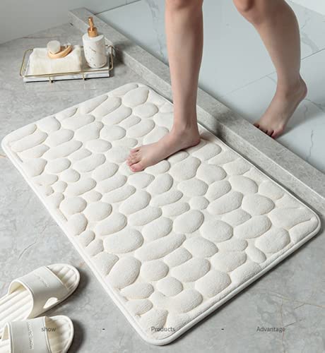 Sxspace Cobblestone Embossed Bath Rugs Mat Bathroom Floor Mat Set Memory Foam Bathmat Non Slip Washable Carpet (40 * 60CM/16 * 24inch, Milk white)