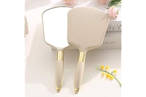 XPXKJ Handheld Mirror with Handle, for Vanity Makeup Home Salon Travel Use (Square Beige)