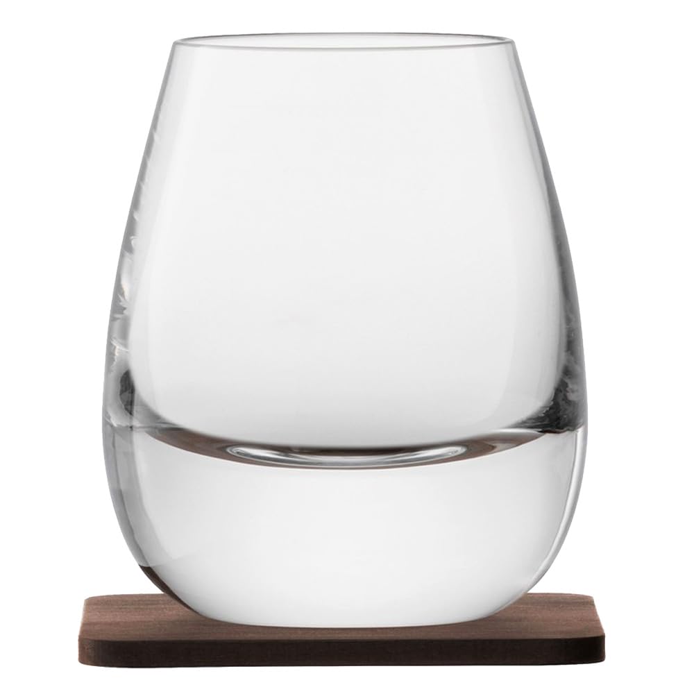 LSA Whisky Islay Tumbler 250ml Clear & Walnut Coaster | Set of 2 | Handmade Glass and Wood | WH04