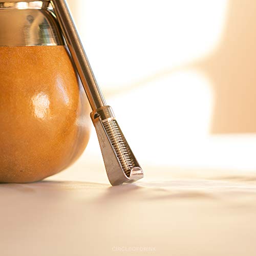 Circle of Drink - Handcrafted Natural Yerba Mate Gourd (Calabash Mate Cup) with Aplaca Steel Brim - with Stainless Steel Bombilla (Mate Tea Straw)