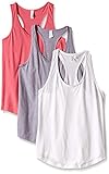 Clementine Women's Active Tank T Shirt Casual Basicwear Sleeveless Racerback Tank Top (Pack of 3), Hot Pink/Heather Grey/White, Large (Pack of 3)