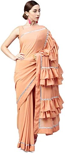 SareeShop Pink Georgette Ruffle Saree