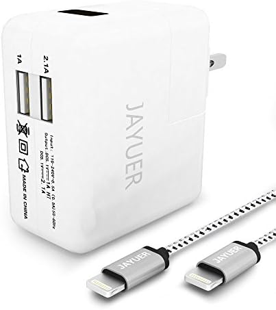 USB Wall Charger Jayuer Dual Port - Travel and Home with 6ft 10ft Nylon Braided 8 Pin Lightning to USB Data Charge Sync iPhone Cable for iPhone 7/7 PLUS/6/6S/5/SE/5S,iPad Air/mini(White)