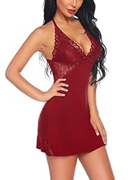 Genhoo Women Sexy Babydoll Lingerie Modal Short camisón de encaje vestido de dormir