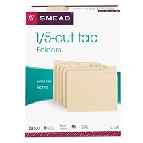 Smead File Folder,  1/5-Cut Tab, Letter Size,  Manila, 100 Per Box (10350)