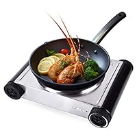 YOURLITE Hot Plate for Cooking Portable Electric Single Burner, 1500W Cast Iron Countertop Burner with Temperature Control, Insulation Wood Handle