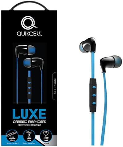 Quikcell Ceramic FLAT Wired Headset for Apple &amp; Android - Retail Packaging - BLK/Blue