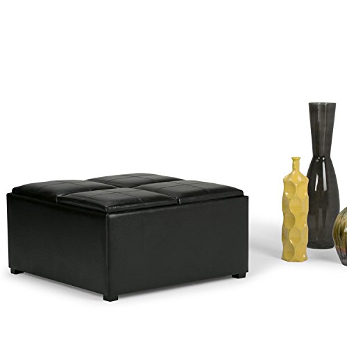 Simpli Home AY-F-07-RRD Avalon 35 inch Wide Contemporary Square Coffee Table Storage Ottoman in Radicchio Red Faux Leather