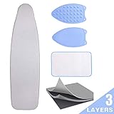 HoRmi Ironing Board Cover and Pad - with Silicone Rest Iron Pad and Protective Scorch Mesh Cloth, Scorch and Stain Resistant 3 Layers Thick Padding with Elastic Edges, Fits 54 x 15 Standard Size