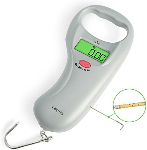 TyhoTech Fishing Scale 99lb/45kg Backlit LCD Screen Electronic Balance Digital Fish Postal Hanging Hook Scale with Measuring Tape, 2 AAA Batteries and Carry Bag Included