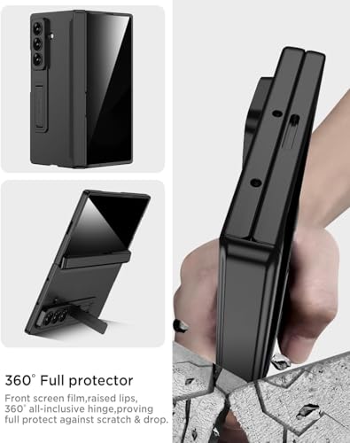 ELEPIK Armor series Case for Z Fold 7 with Kickstand, [Built-in Privacy Screen Protector] [Hinge Protection], [Full Body Protection] [PU Leather] Phone Case for Samsung Galaxy Z Fold 7 5G, Black.