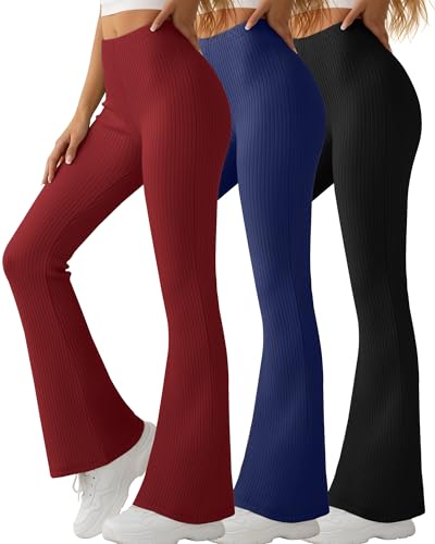 Yearntown 3 Pack Women's Ribbed Flare Pants Yoga Bell Bottoms… at Amazon