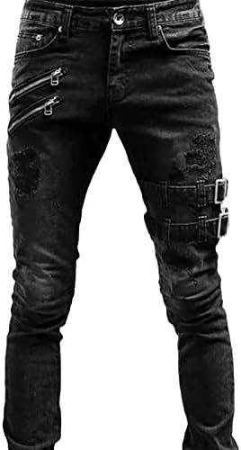 ZYXTIM Mens Slim Fit Biker Moto Jeans Skinny Stretch Ripped