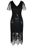 PrettyGuide Women's Gatsby Dress Vintage Art Deco Flapper Dress Roaring 20s 3XL Black