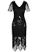 PrettyGuide Women's Flapper Dress Bead Sequin Fringed Gatsby Dress with Sleeve M Black