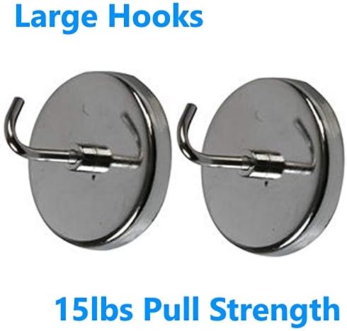 DURATOOL D02132 Magnetic Hooks - 2" (51mm) Metal Hooks, 2‑Pack, 15lb Pull Strength, Silver