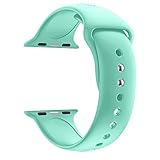 HUANLONG 38mm Soft Silicone Sport Style Replacement Band Iwatch Strap for Apple Wrist Watch Series 1 Series 2 Series 3 (Mint Geen 38mm S/M)