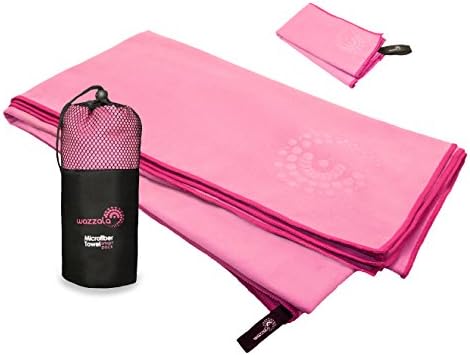 Wazzala Premium Microfiber Towel for Travel, Beach, Sports and Outdoors. Quick-Dry, Compact. with Hook. Hand or Face Towel and Mesh Bag Included.