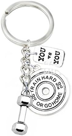 Dumbbell and weight plate keychain ,YOU VS YOU charm , Fitness Key Chain