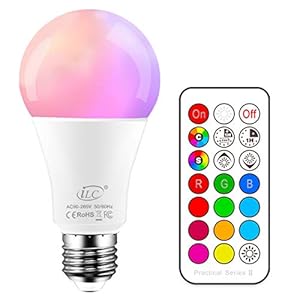 iLC Gekleurde lamp LED RGBW lamp dimbare gekleurde lamp lamp 10W E27 Edison RGB LED lampen – Dual Memory – 12 kleuren…