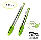 2 Pack Silicone Kitchen Tongs (9-Inch And 12-Inch) Heavy Duty Nonstick Cooking Tongs With Silicone Tips,Heat Resistant;Non-slip Silicone Tongs For BBQ,Cooking,Grilling,Baking. (Green)