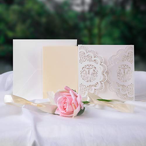 Elegant Invitations Cards Kits, Gospire 20PCs Laser Cut Lace Wedding Party Invitations Cards with Printable Paper and Envelopes for Engagement Wedding Marriage Birthday Bridal Bride Shower Party