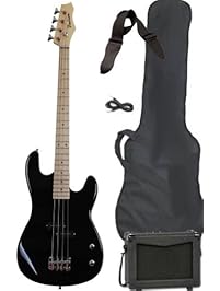 Full Size Electric Bass Guitar Starter Beginner Pack with Amp Case Strap Black Package