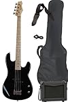 Full Size Electric Bass Guitar Starter Beginner Pack with Amp Case Strap Black Package