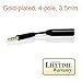MobilePal Flexfit Headset Audio Jack Extender for iPhone or Android Battery Cases with Gold Plated 4-Pole 3.5mm Connectors (Black)