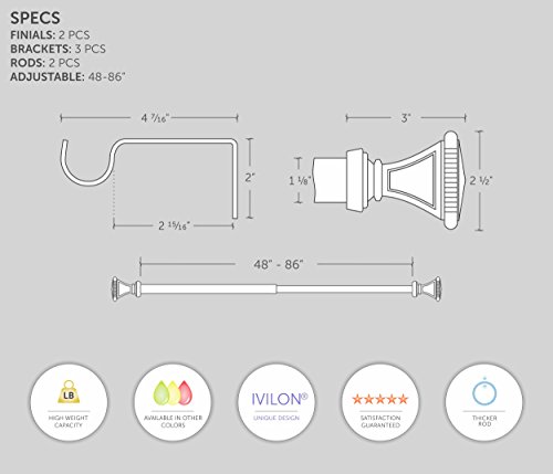 image for Ivilon Treatment Window Curtain Rod - Carved Square Finials, 1 1/8 in 