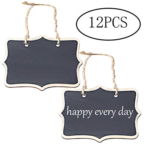 image for Pengxiaomei 12 Pcs Mini Rectangle Chalkboards, Double Sided Hanging Si