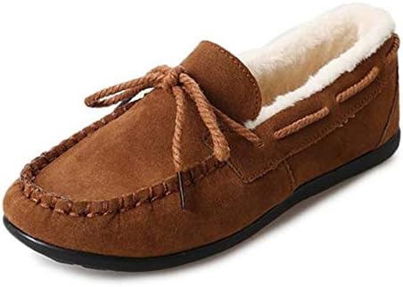 Ladies Moccasin with Soft Suede Sole Slipper - Winter Warm Comfort Slippers Faux Fur Lined Lightweight Mocassins Non-Slip Loafers Ladies Shoes Size UK 4-6.5