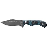 Tops Knives Delta Unit 3 Full Tang Fixed Blade - Tactical Blade Finish- Black Kydex Sheath w/Rotating Spring Steel Clip (Blue/Black G10 Handle)