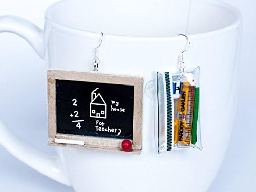 Blackboard and Clear Pencil Case Miniature Earrings, Dollhouse Miniature Earrings