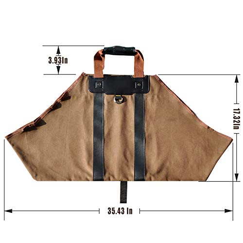 Firewood Log Carrier with Gloves Durable Canvas Wood Holder Bag Large Capacity for Fireplace & Outdoor - Thumbnail 3