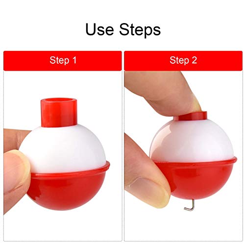 Bskifnn 50 Stück runde Angel-Bobber 2,5 cm/3,2 cm/3,8 cm/4,4 cm/5,1 cm Schwimmer-Bobber Druckknopf – Rot und Weiß ABS… – Bild 4