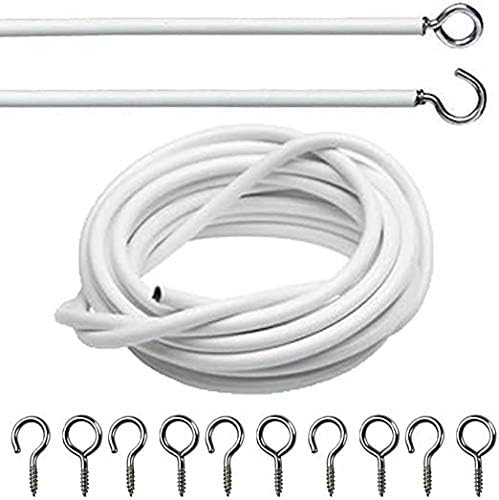 EveryHome White Net Curtain Wire including Hook & Eye Fittings (2 Metre (2 Hooks, 2 Eyes))
